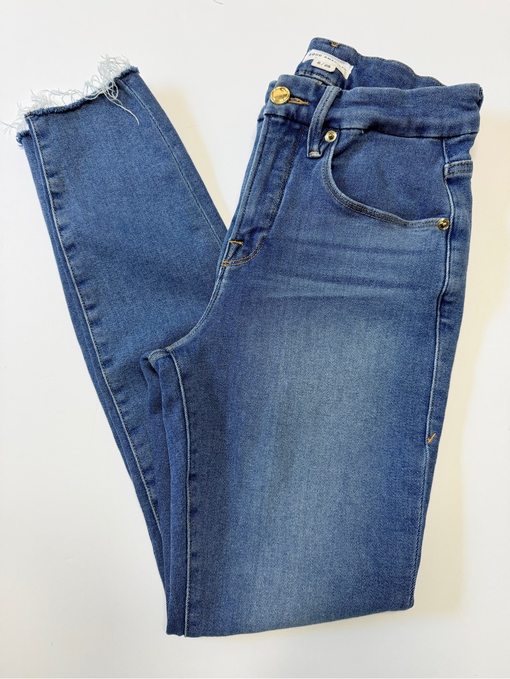 Good American High Rise Ankle Jeans Raw Hem Light Wash Size 6/28